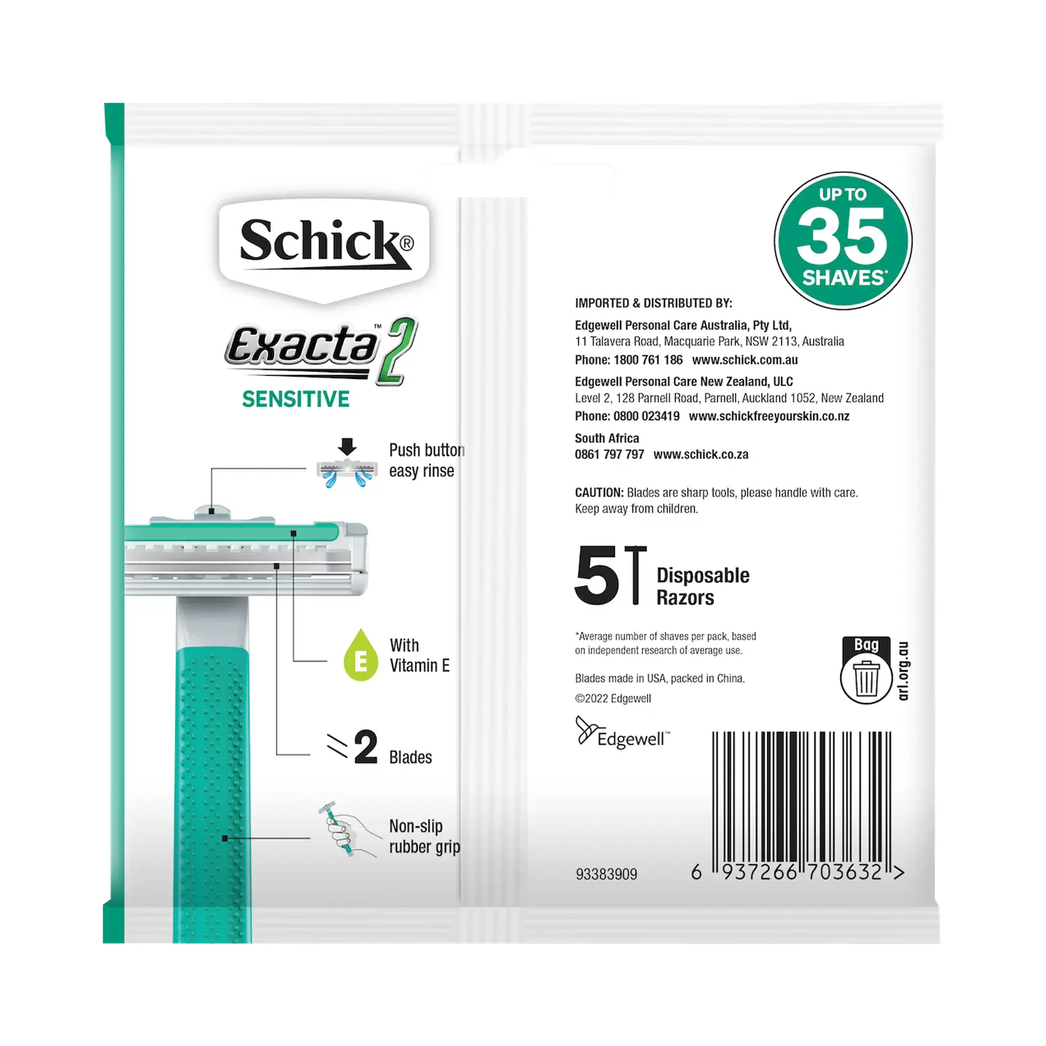 Exacta 2 Sensitive Men's Disposable Razor 5pk
