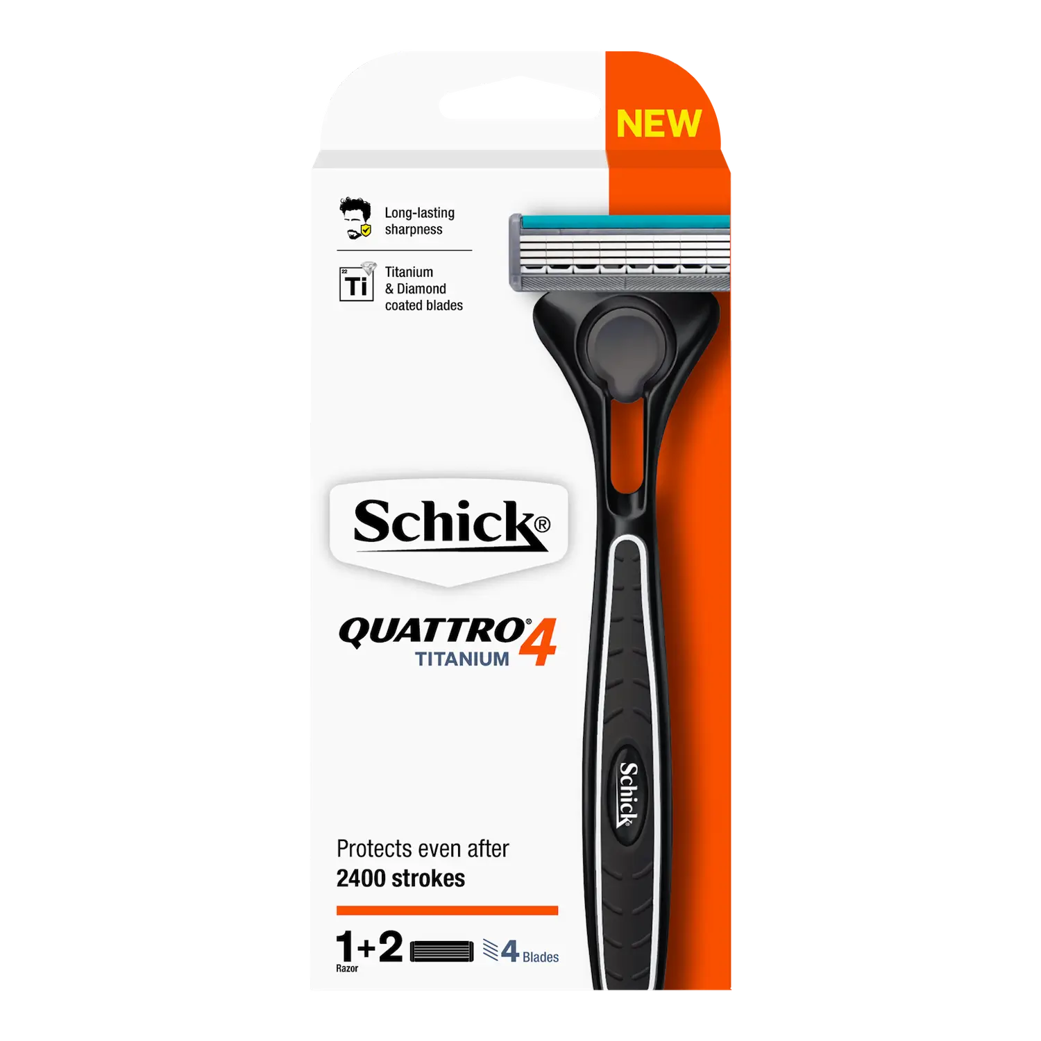 Quattro 4 Titanium Men's Razor Handle + 2 Cartridges