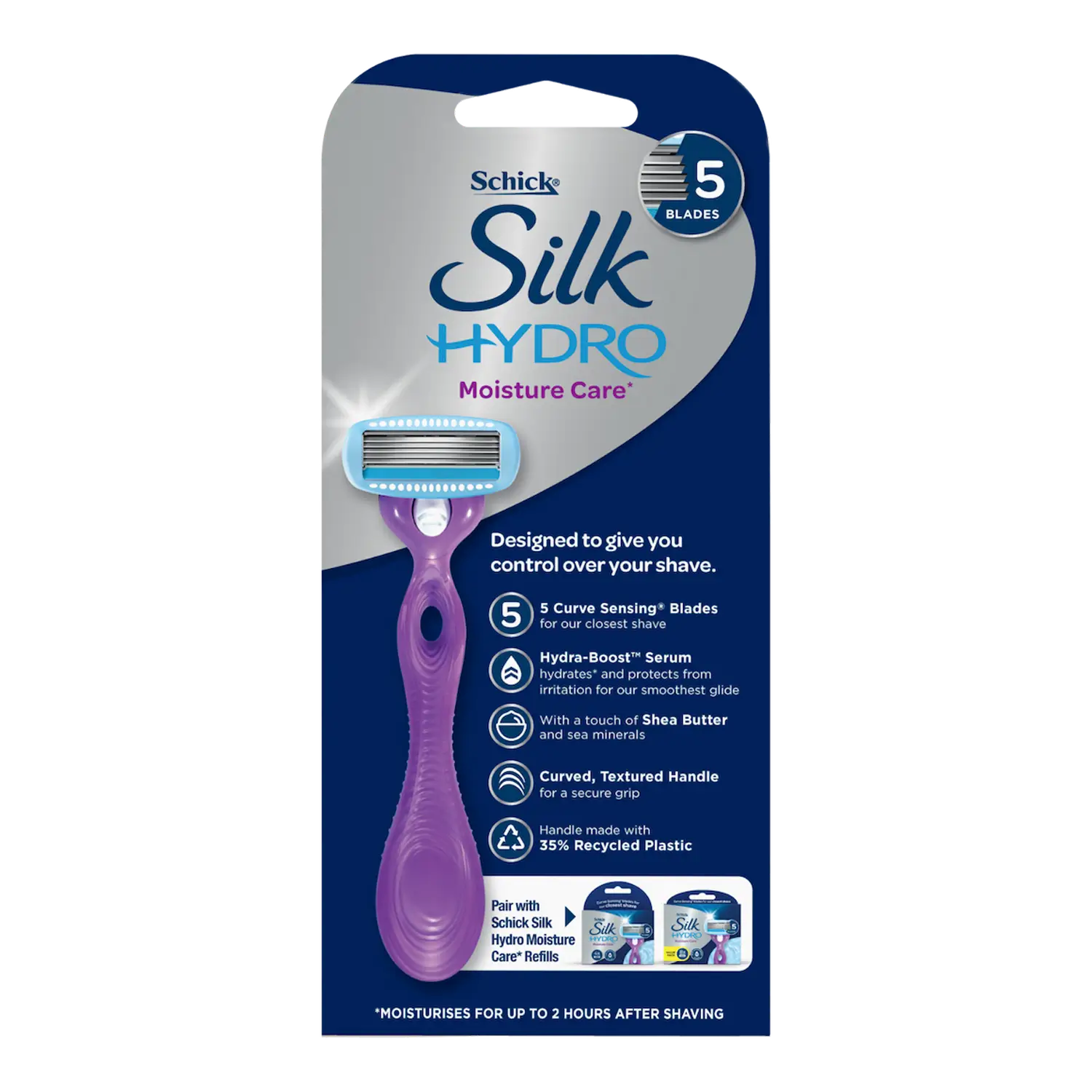 Silk Hydro Moisture Care Razor Handle + 2 Cartridges