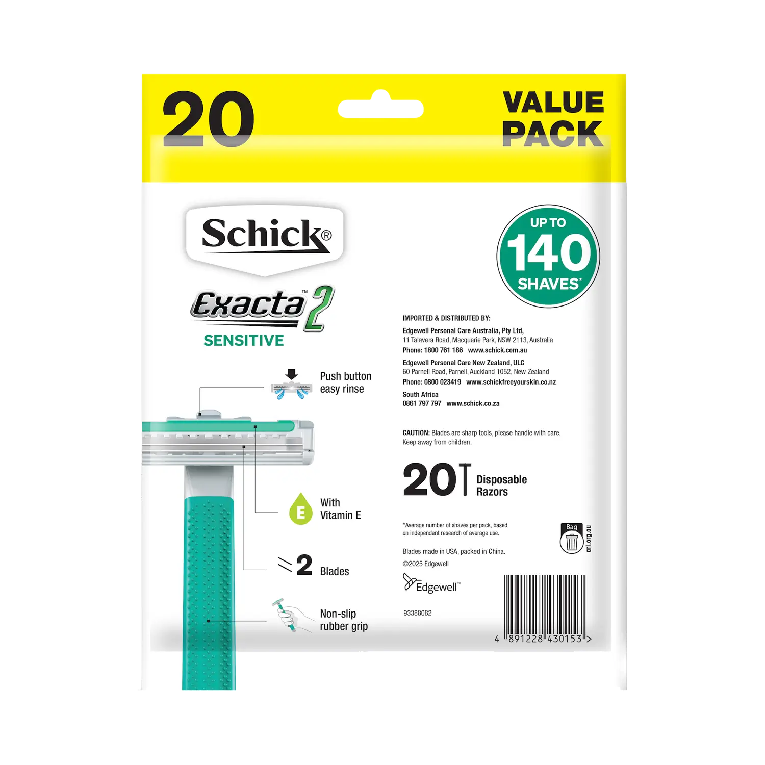 Exacta 2 Sensitive Men's Disposable Razor 20pk