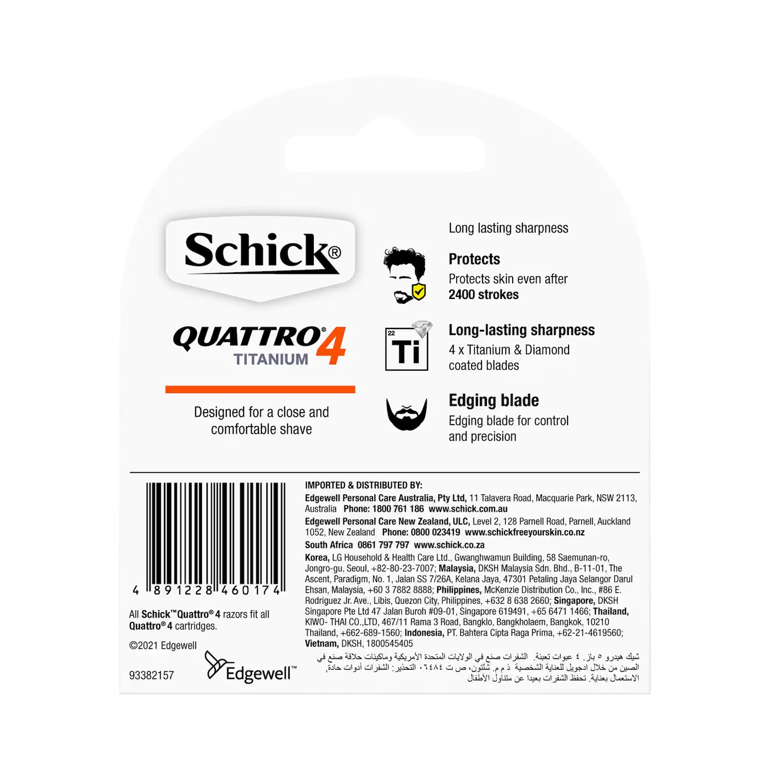 Quattro 4 Titanium Men's Razor Blade Refills 4pk