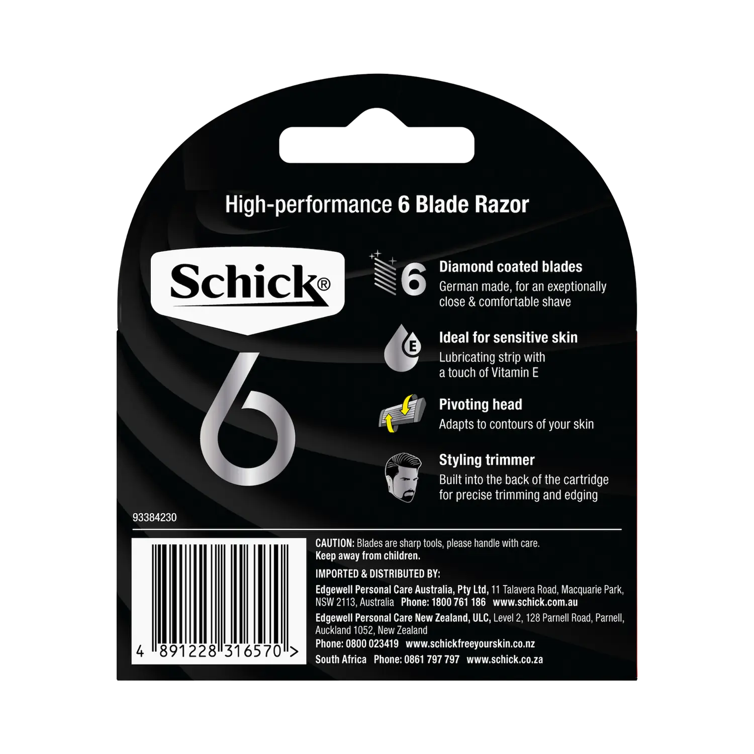 Schick 6 Men's Razor Blade Refills 4pk