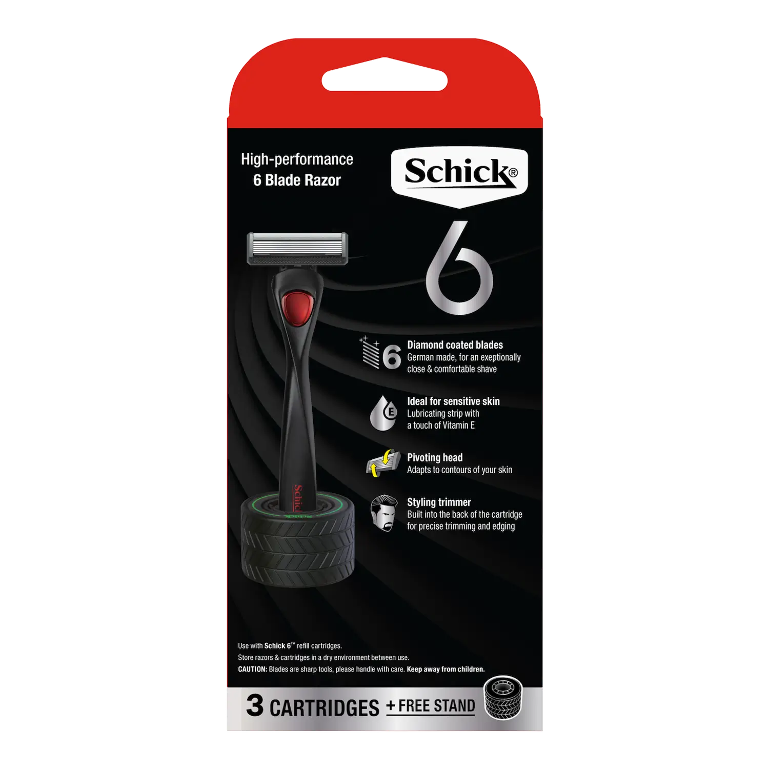 Schick 6 Men's Razor Handle + 3 Cartridges