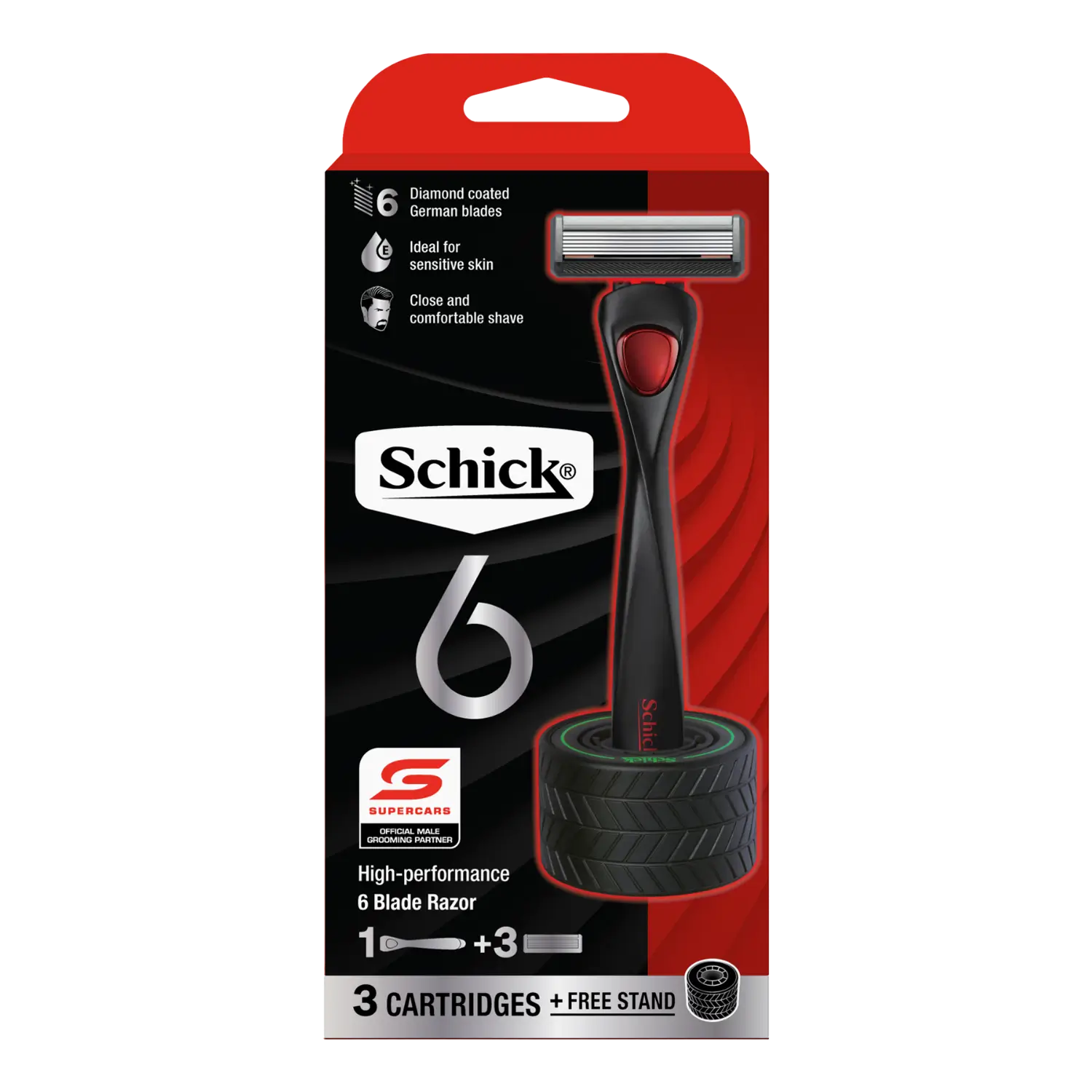 Schick 6 Men's Razor Handle + 3 Cartridges