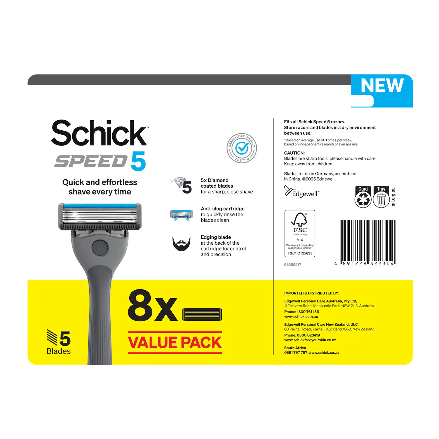 Speed 5 Men's Razor Blade Refills 8pk